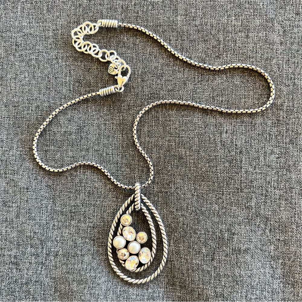 Brighton Monte Carlo  Silver Teardrop Pendant Necklace with Crystal Accents 16”